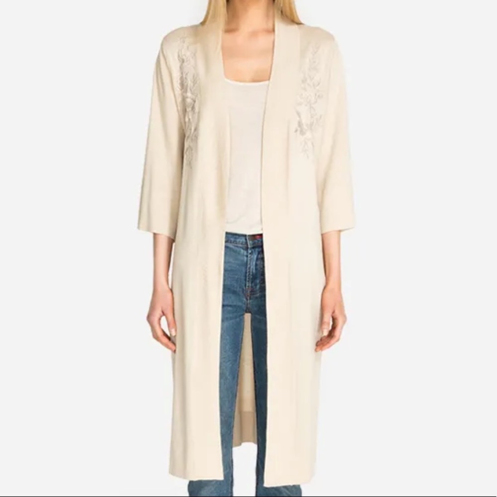 Johnny Was Long Embroidered Kimono, Sandstone, XS